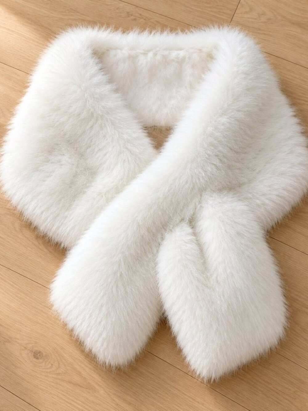 White faux fur stole scarf - fluffy fur collar wrap
